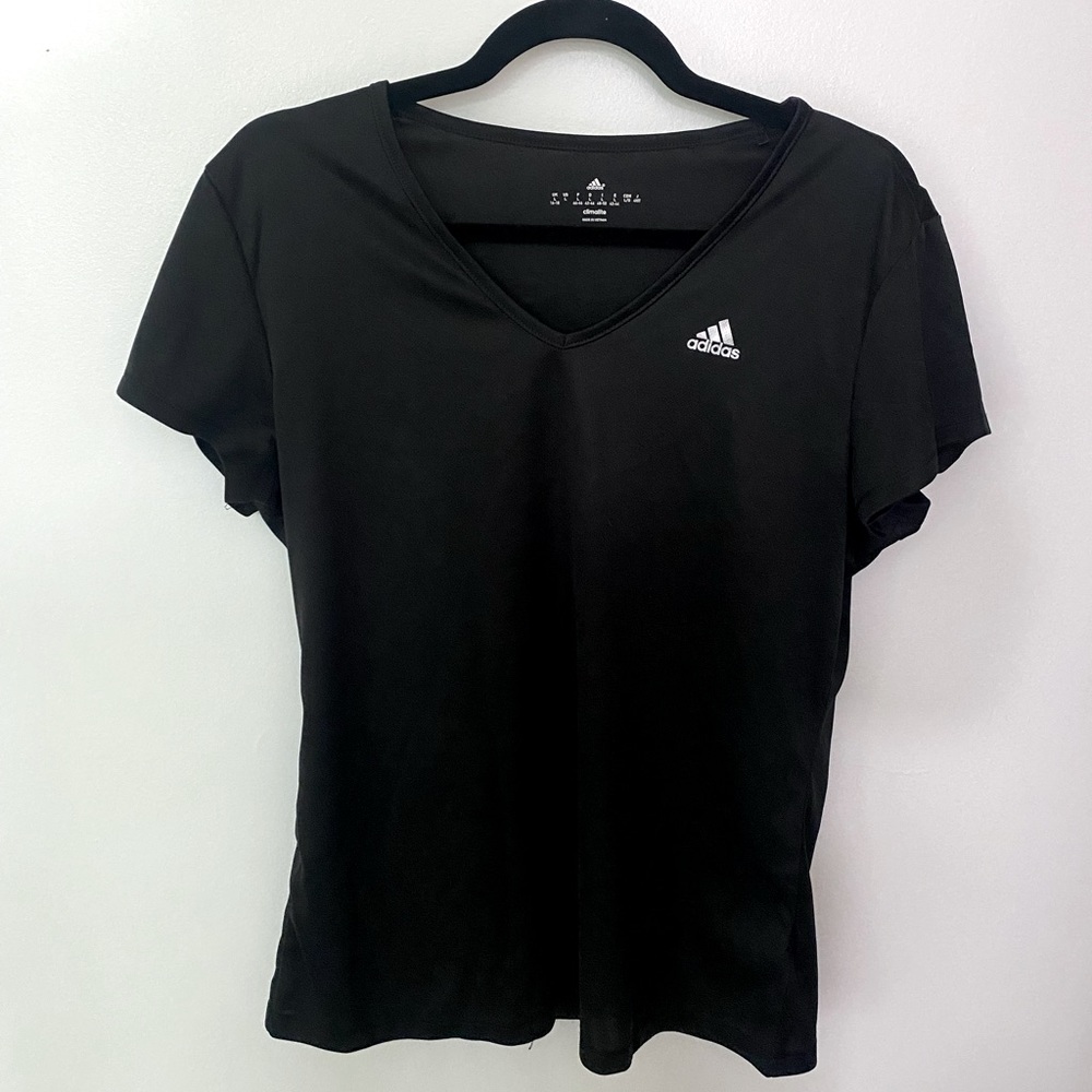 Large Women’s Black Adidas V-neck Tech Tee Climalite